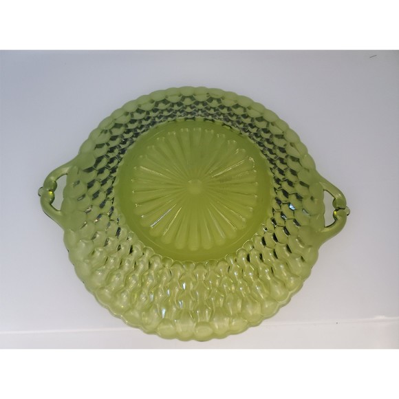 Vintage  Green honeycomb Indiana glass two handled relish dish - Picture 5 of 7